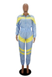 Yellow Fashion Casual Patchwork Solid Split Joint Zipper Collar Long Sleeve Two Pieces(Without Pocket)