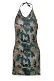 Camouflage Fashion Sexy Camouflage Print Backless Halter Sling Dress