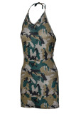 Camouflage Fashion Sexy Camouflage Print Backless Halter Sling Dress