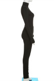 Grey Fashion Sportswear Solid Basic Turtleneck Long Sleeve Two Pieces