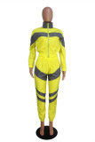 Yellow Fashion Casual Patchwork Solid Split Joint Zipper Collar Long Sleeve Two Pieces(Without Pocket)