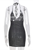 Black Fashion Sexy Solid Bandage Backless Halter Sleeveless Dress Dresses