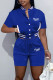 Blue Casual Letter Print Patchwork O Neck Short Sleeve Two Pieces