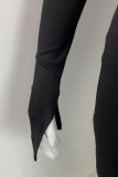 Black Sexy Solid Hollowed Out Patchwork Slit O Neck One Step Skirt Dresses