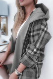 Grey Casual Print Patchwork Zipper Hooded Collar Outerwear