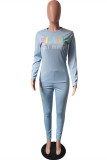 Apricot Fashion Casual Letter Print Basic O Neck Long Sleeve Two Pieces