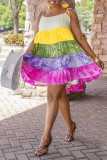 Multicolor Sexy Casual Patchwork Print Bandage Spaghetti Strap Sleeveless Dress