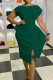 Green Casual Solid Patchwork Slit Fold Asymmetrical O Neck One Step Skirt Dresses