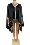 Black Fashion Casual Solid Patchwork Asymmetrical V Neck Outerwear
