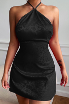 Black Sexy Solid Split Joint Halter Straight Dresses