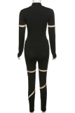 Black Sexy Solid Patchwork Turtleneck Long Sleeve Two Pieces