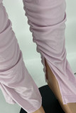 Pink Casual Solid Split Joint Slit Fold Spaghetti Strap Regular Jumpsuits
