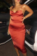 Rust Red Sexy Solid Patchwork Spaghetti Strap Pencil Skirt Dresses