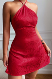 Red Sexy Solid Patchwork Halter Straight Dresses