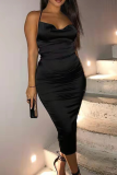 Rust Red Sexy Solid Patchwork Spaghetti Strap Pencil Skirt Dresses