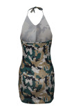 Camouflage Fashion Sexy Camouflage Print Backless Halter Sling Dress