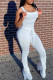 White Casual Solid Patchwork Slit Fold Spaghetti Strap Regular Jumpsuits