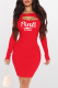 Red Casual Print Hollowed Out Patchwork O Neck Pencil Skirt Dresses