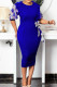 Royal Blue Fashion Casual Print Patchwork O Neck Short Sleeve Pencil Dresses