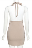 Khaki Fashion Sexy Solid Bandage Backless Halter Sleeveless Dress Dresses