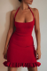 Red Sexy Solid Patchwork Halter Trumpet Mermaid Dresses