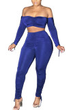 Blue Milk Silk Fashion Sexy adult Ma'am Solid Two Piece Suits pencil Long Sleeve Two Pieces