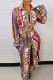 Colour Fashion Casual Print Slit Turndown Collar Long Sleeve Shirt Dress