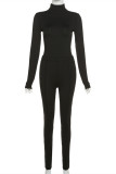 Grey Fashion Sportswear Solid Basic Turtleneck Long Sleeve Two Pieces