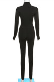 Grey Fashion Sportswear Solid Basic Turtleneck Long Sleeve Two Pieces
