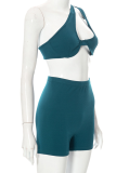 Green Sexy Solid Split Joint One Shoulder Sleeveless Two Pieces