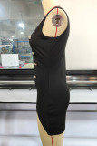Black Sexy Casual Solid Split Joint Buttons Slit V Neck One Step Skirt Dresses
