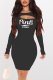Black Casual Print Hollowed Out Patchwork O Neck Pencil Skirt Dresses