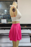 Rose Red Fashion Sexy Solid Backless Halter Sleeveless Two Pieces