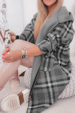 Grey Casual Print Patchwork Zipper Hooded Collar Outerwear