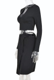 Black Fashion Sexy Solid Hollowed Out O Neck Long Sleeve Two Pieces