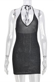 Black Fashion Sexy Solid Bandage Backless Halter Sleeveless Dress Dresses
