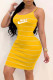 Yellow Fashion Sweet Striped Patchwork Spaghetti Strap One Step Skirt Dresses