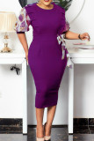 Purple Fashion Casual Print Patchwork O Neck Short Sleeve Pencil Dresses