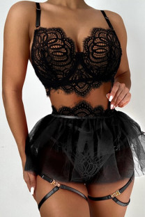 Black Fashion Sexy Patchwork Hollowed Out See-through Backless Lingerie