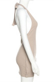 Khaki Fashion Sexy Solid Bandage Backless Halter Sleeveless Dress Dresses