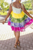 Multicolor Sexy Casual Patchwork Print Bandage Spaghetti Strap Sleeveless Dress