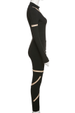 Black Sexy Solid Patchwork Turtleneck Long Sleeve Two Pieces