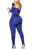 Blue Milk Silk Fashion Sexy adult Ma'am Solid Two Piece Suits pencil Long Sleeve Two Pieces