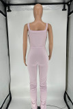 Pink Casual Solid Patchwork Slit Fold Spaghetti Strap Regular Jumpsuits
