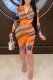 Colour Fashion Sexy Print Slit Zipper Collar Long Sleeve Dresses
