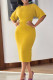 Yellow Casual Elegant Solid Patchwork Slit O Neck One Step Skirt Dresses