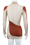 Brown Sexy Solid Patchwork See-through Half A Turtleneck One Step Skirt Dresses