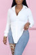 White Casual Street Solid Patchwork Buckle Asymmetrical Turndown Collar Tops