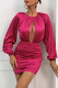 Rose Red Sexy Solid Hollowed Out Patchwork Fold O Neck One Step Skirt Dresses