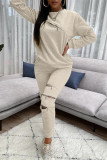 Pink Fashion Casual Solid Patchwork Zipper O Neck Long Sleeve Two Pieces
